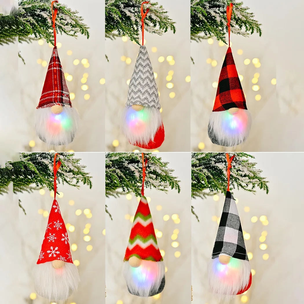 

Christmas Glowing Gnomes Santa With Lamp Elf Hanging Ornament Christmas Lights Knitted Pendants DIY Gift For Xmas Navidad Decor