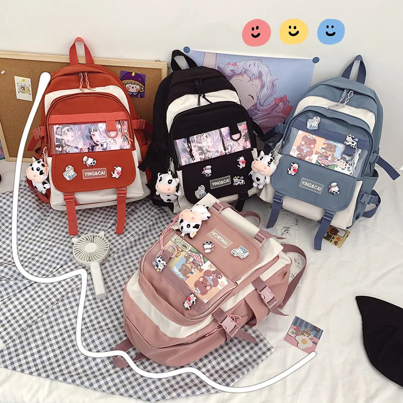 Harajuku ulzzang Schoolbag Female Korean ins Japanese Lovely Contrast High School Pupils Large Capacity Backpack.