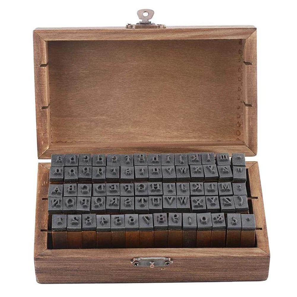 

70pcs Seal DIY Number Alphabet Combination Letter Stamp Vintage Teach Wooden Alphabet With Durable Vintage Wooden Box Gift