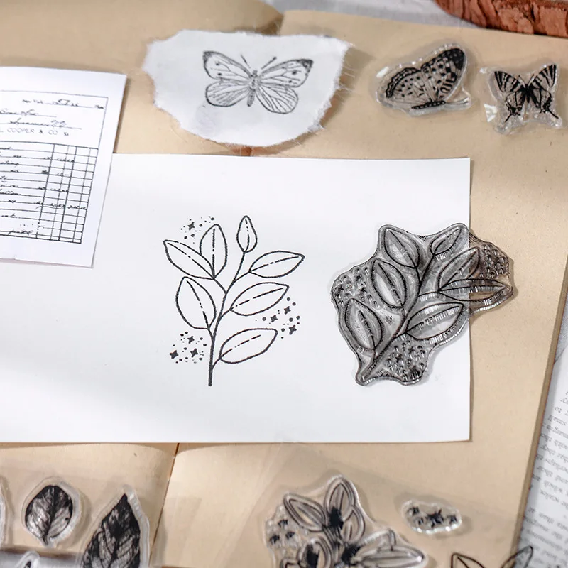 Moon Flowers Leaves Butterfly Stamp Rubber Clear Stamp Seal Scrapbook Photo Album Decorative Card Making Clear Stamps