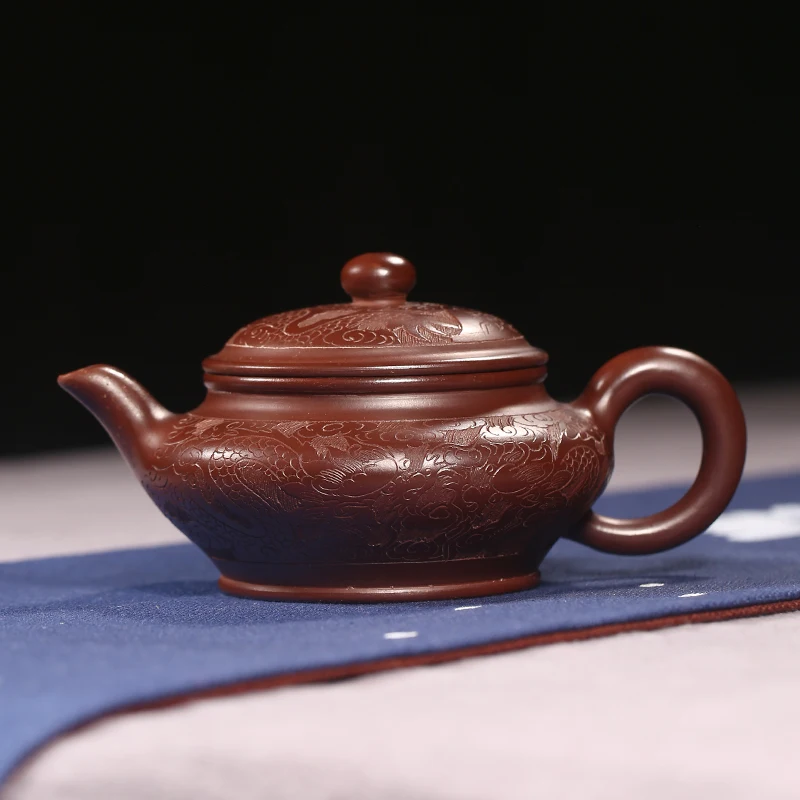 

★purple clay teapot master pure handmade tea set home office Kungfu teapot high craftsman dragon pattern virtual flat