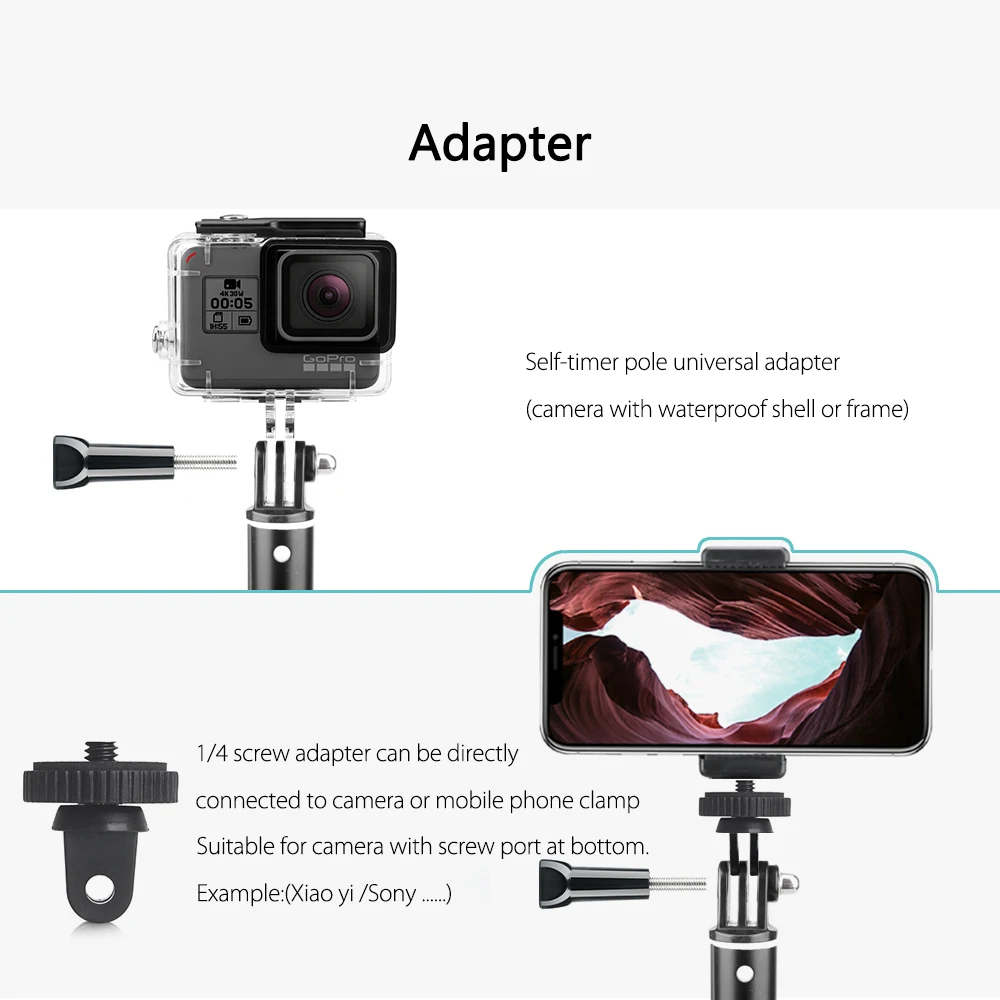 Vamson аксессуары для штатива GoPro монопод Регулируемая селфи палка для GoPro Hero 8 7 6 5 для Xiaomi Yi SJCAM для телефона VP422