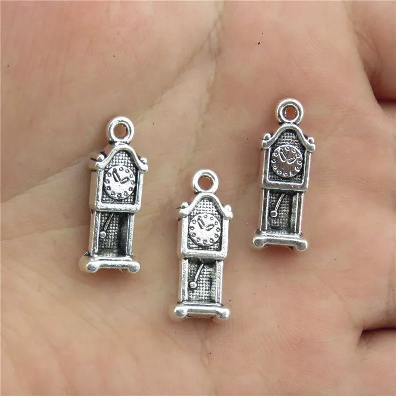 

24pcs/lot Clock Charm Silver Color Pendant Fit Diy necklace Handmade Finding Jewellery Making Aesthetics Accessories Wholesale
