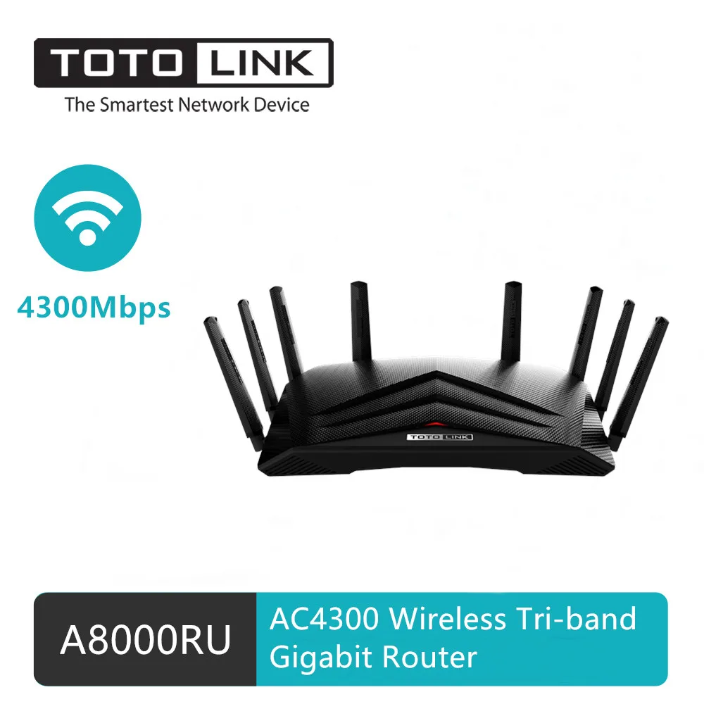 

TOTOLINK A8000RU на очень высоком Скорость 4300 Мбит/с трехполосным Gigabit Беспроводной маршрутизатор, Поддержка MU-MIMO и луча