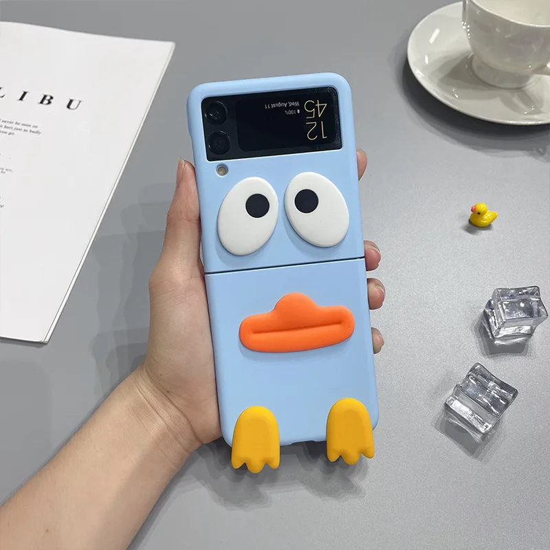 

Чехол-книжка для Samsung Galaxy Z Flip 3 F7110, складной матовый однотонный чехол Zflip, креативный, маленькая Желтая утка