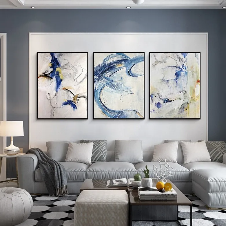 Современная акриловая живопись синий искусство ручная роспись на холсте