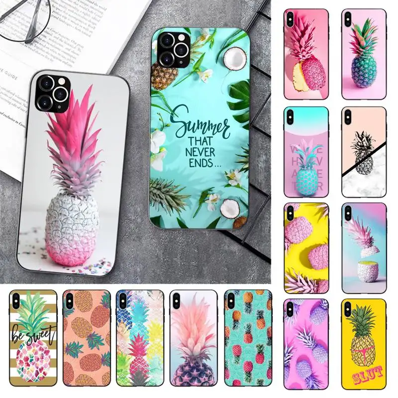 

Pineapple Silicone Black Phone Case for iPhone 13 11 12 pro XS MAX 8 7 6 6S Plus X 5 5S SE 2020 XR case
