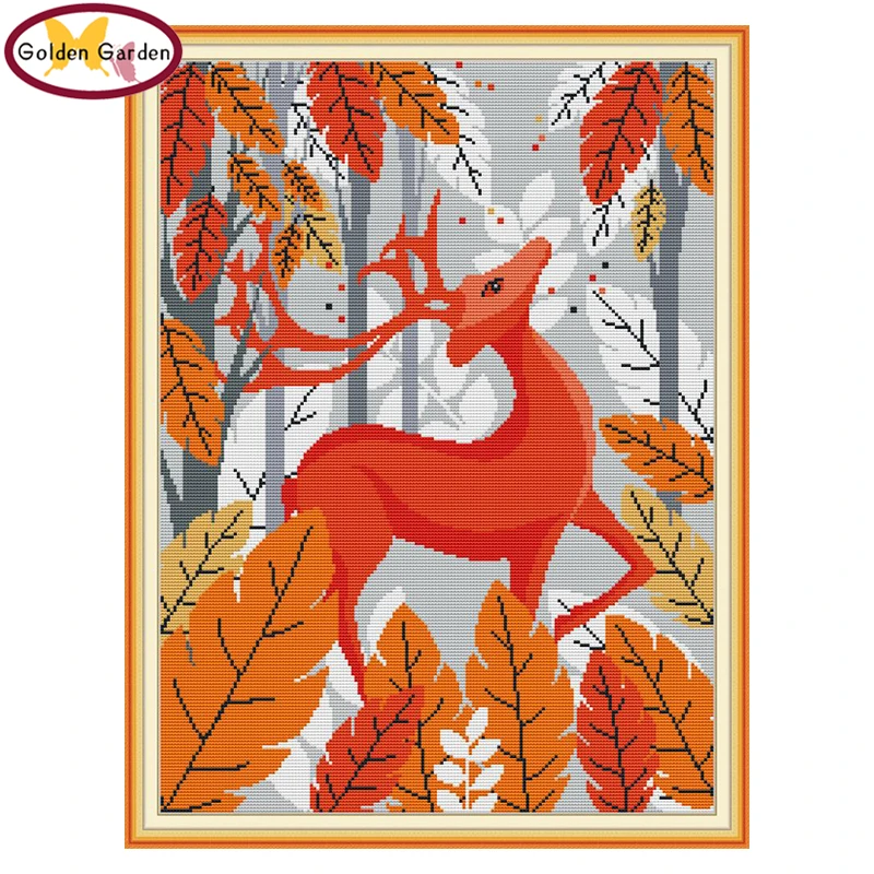 

GG Deer King Animail Joy Sunday Cross Stitch kits Embroidery Needlework 11CT14CT Cotton Canvas Cross Stitch Set for Home Decor