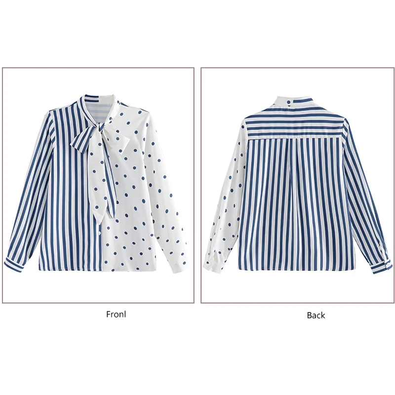 

2021 Spring White Chiffon Women Shirts Long Sleeve Bow Wave Dot Striped Female Blouses Blusas Mujer De Moda Ladies Tops 8477 50