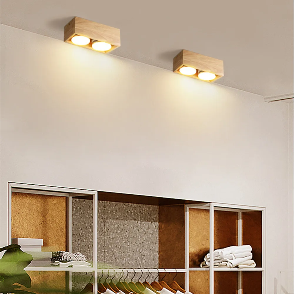 DBF-foco LED cuadrado de madera para sala de estar y dormitorio, lámpara GX5.3 reemplazable de 7W, 9W, 12W