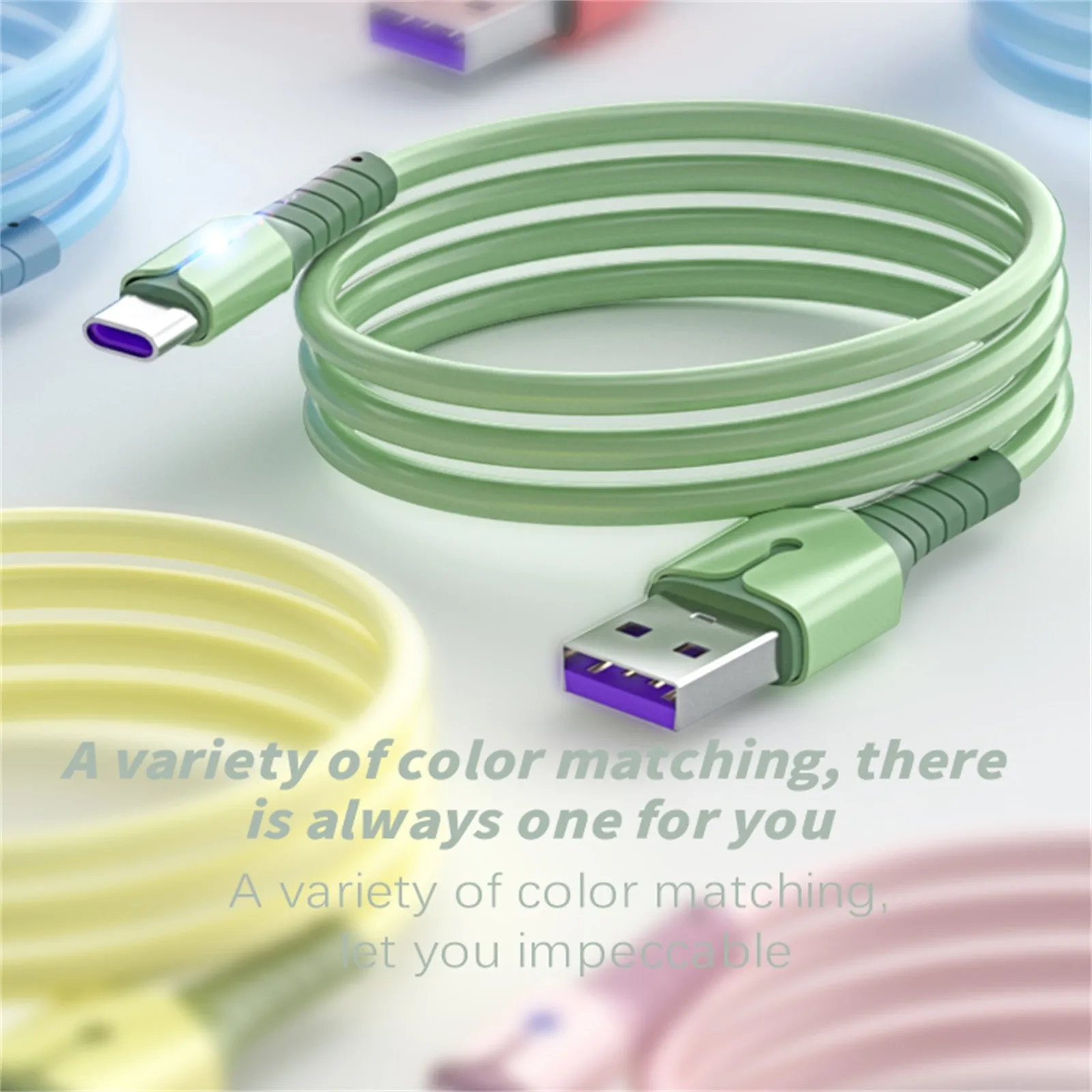 

Liquid Silicone With Light Data Cable Is Suitable For Apple Android Type-c Huawei Mobile Phone 3a Fast Charger Cable 2021 New