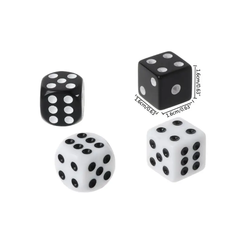 

10pcs 16mm Acrylic Dice Black/White 6 Sided Casino Poker Game Bar Party Dice