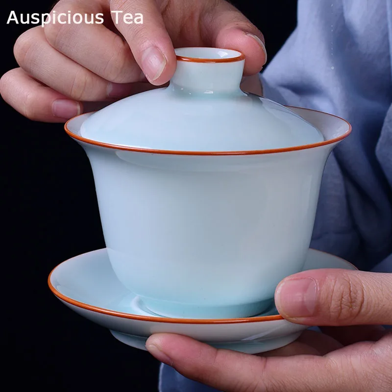 

165ml JiBlue Glaz Ceramic Gaiwan Teacup Handmade White Porcelain Tea Tureen Bowl Chinese Porcelain Teaware Kung Fu Tea Drinkware