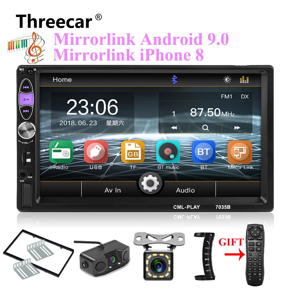 Mirror link Android 9,0 Автомагнитола 2din MP5 плеер сабвуфер Bluetooth handsfree FM USB камера заднего вида радио Кассетный рекордер