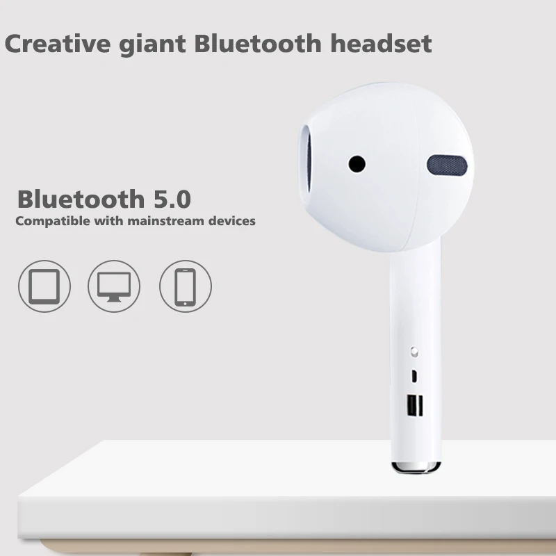 

Drop Giant Headset Speaker Bluetooth Earphone Wireless Portable Speaker Music Loudspeaker Support FM Radio Mic TF Card AUX Cable