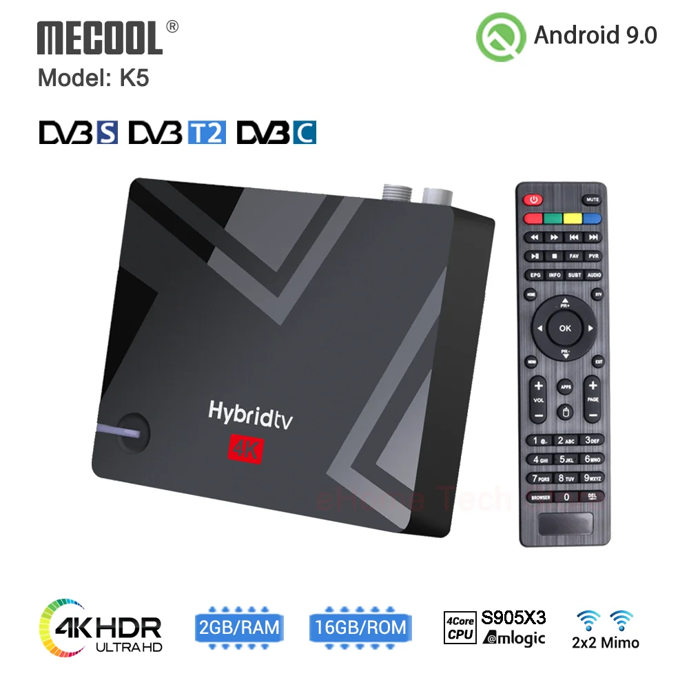 

Mecool K5 DVB-S2 DVB-T2 Amlogic S905X3 Android 9.0 Quad Core 2GB 16GB DVB T2 S2 4K Media player Dual Wifi PVR Recording TV Box