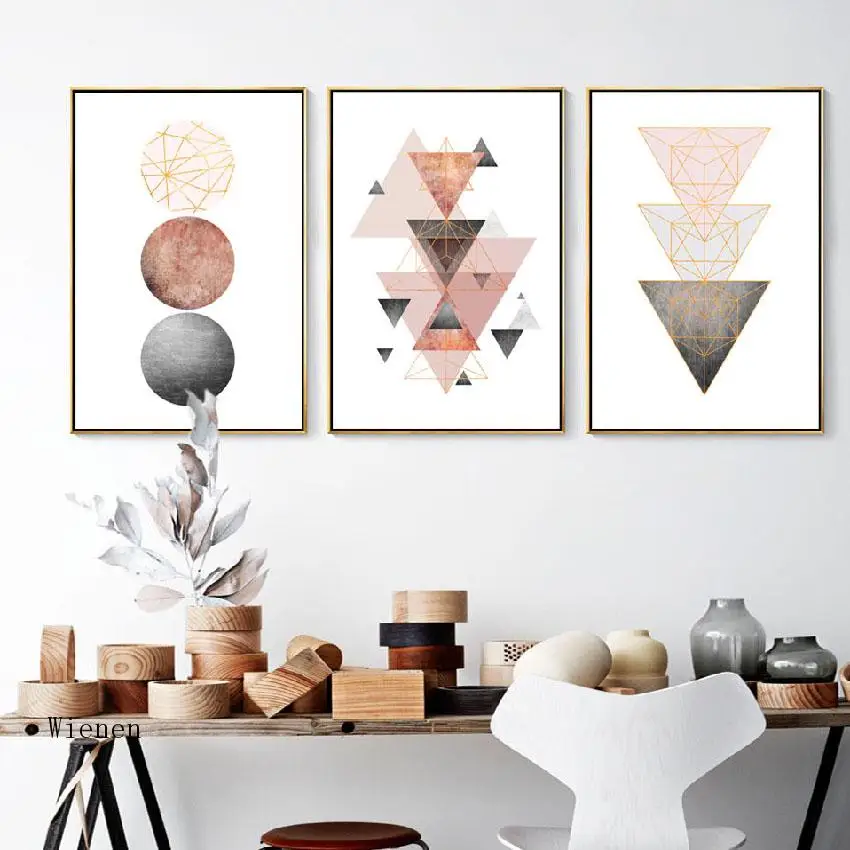 

Abstract Geometric Figures Round Triangle Canvas Wall Decorations Math Lovers Room Poster Print Frameless Art Painting for Home