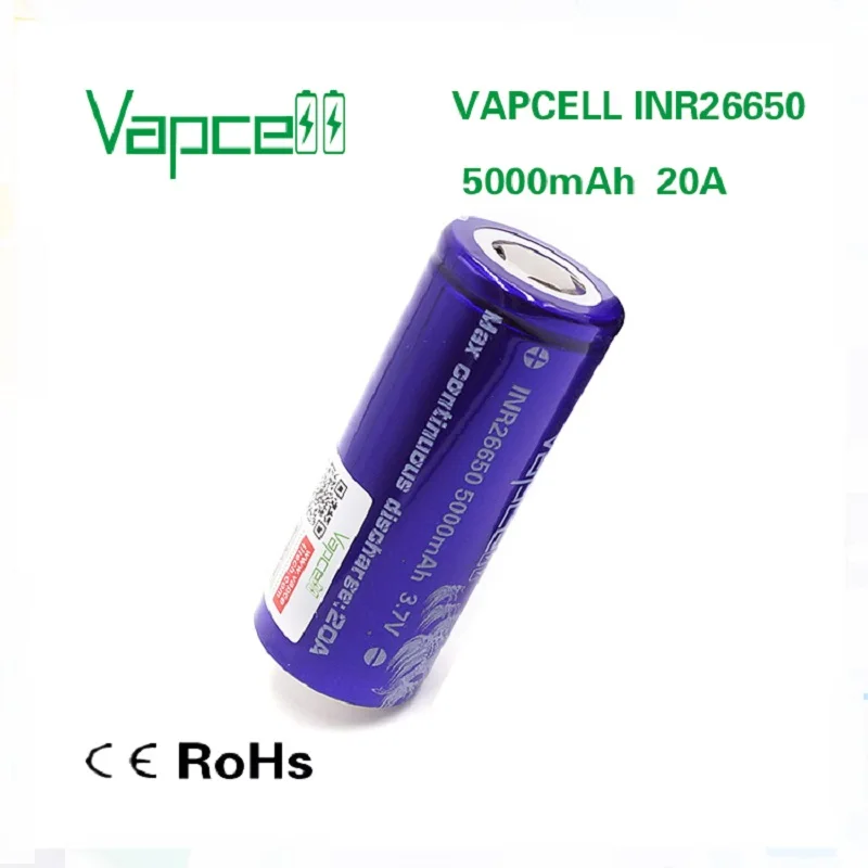 Vapcell выдающаяся мощность 26650 5000 мАч 20A батареи 26650 3,7 в литиевая перезаряжаемая