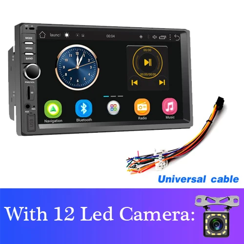 With 12 Led Camera AMPrime Автомагнитола 2din Android Аудио мультимедийный плеер GPS навигация " Универсальный автомобильный стерео Wifi Bluetooth FM Mirrorlink авто - Цвет: With 12 Led Camera