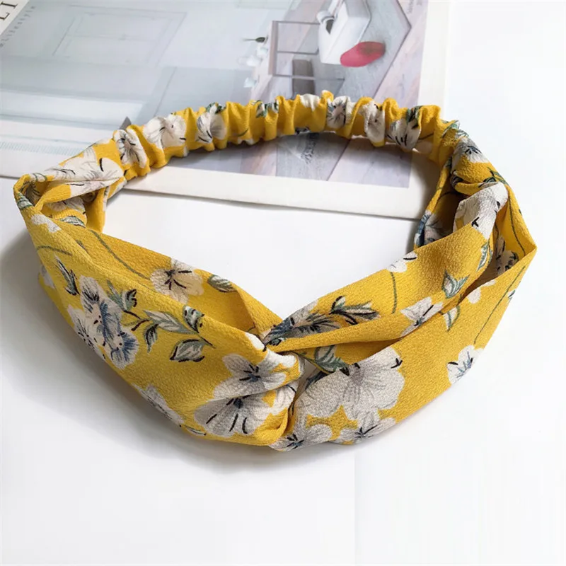 

New Fashion Women Headband Print Plants Flowers Hair Band Cross Knot Turban Bandage Vintage Head Wrap Hair Accessories
