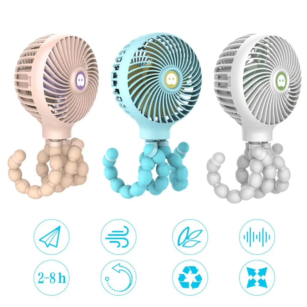 

Mini Portable Hanging Octopus Shape Stand Adjustable Handheld USB Charging Fan Cooler for Baby Stroller Student Use
