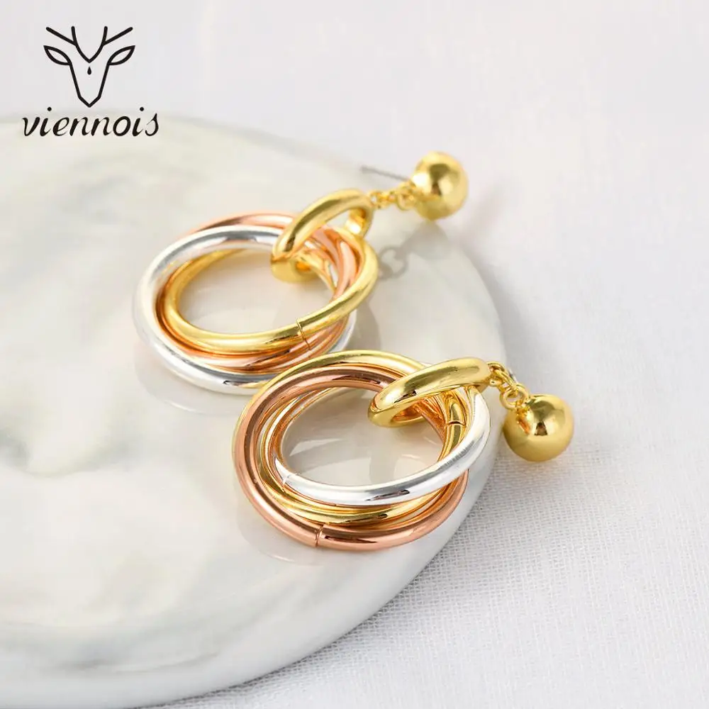 Серьги-подвески с золотым покрытием розовое золото разноцветные | Украшения и