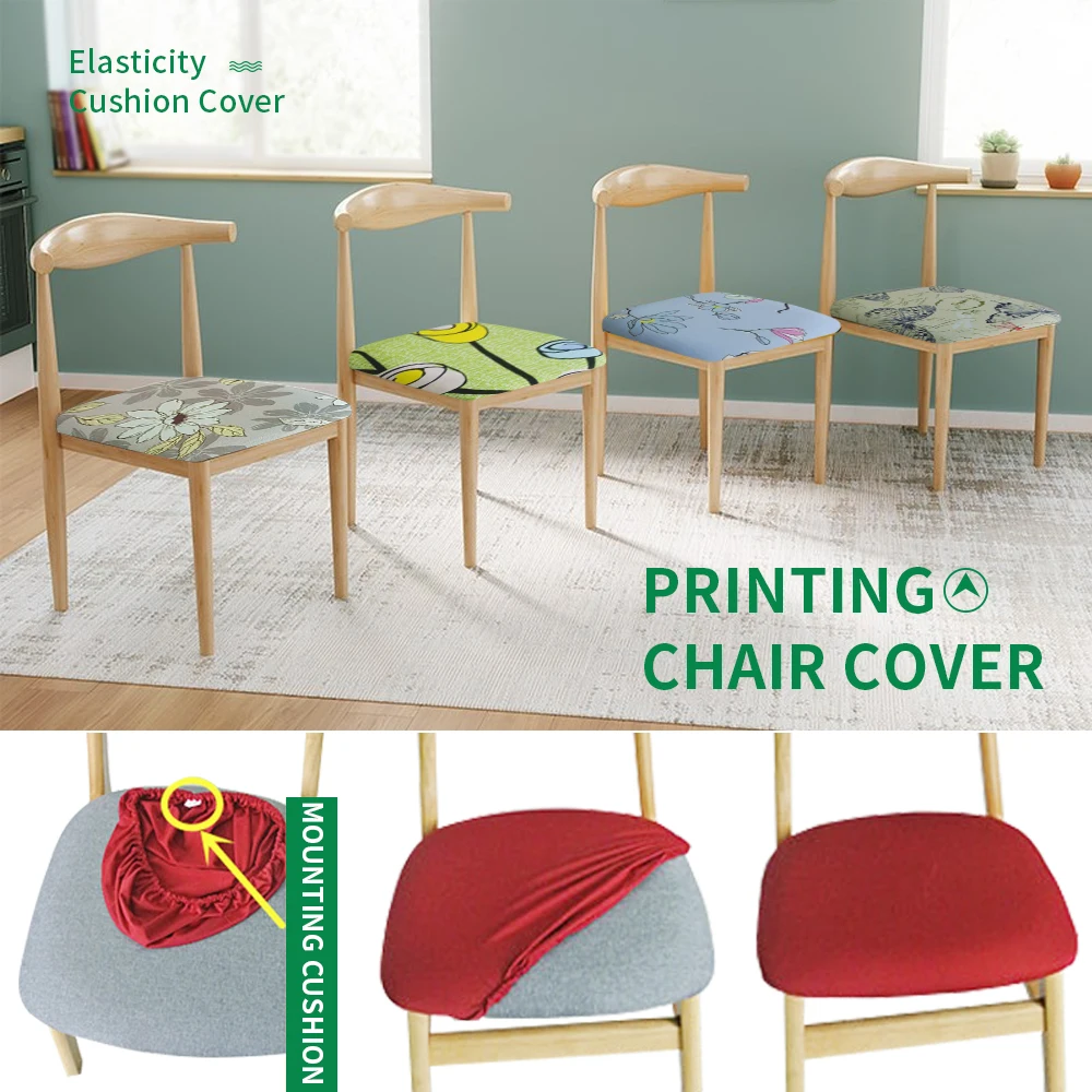 Printed Kitchen Stretch Dining Chair Cover Removable Elastic Seat Case Living Room Slipcover Jacquard Protector Covers | Дом и сад
