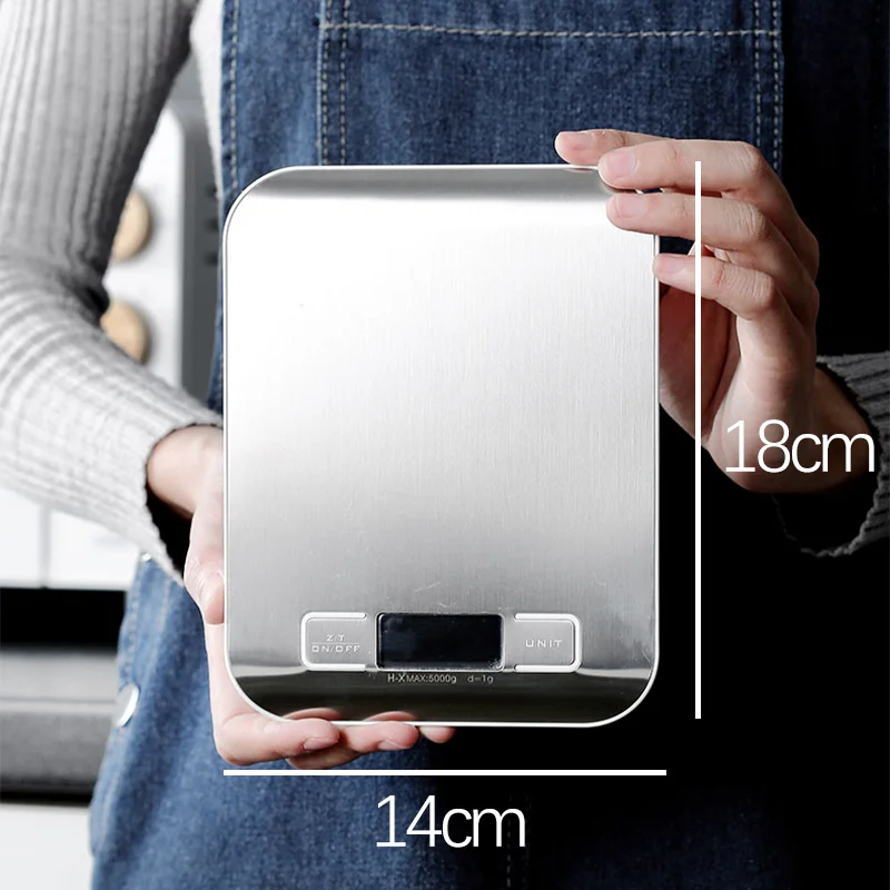 

10/5Kg Kitchen Scale Stainless Steel Weighing Scale Food Diet Postal Balance Measuring LCD Electronic Scales