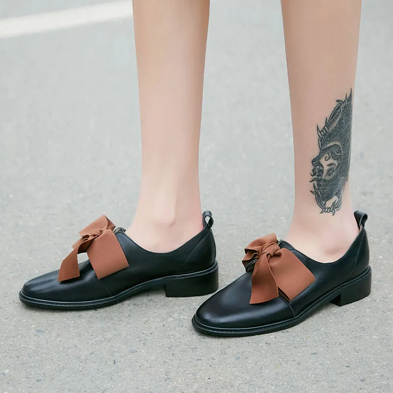 

KemeKiss Women Pumps Shoes Real Leather Solid Color Bowknot Shoes Women Fashion Round Toe Square Heels Skirt Footwear Size 33-40