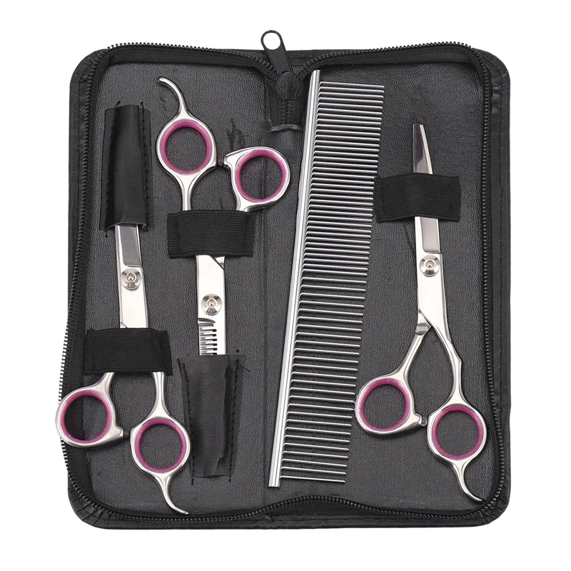 

7 inchProfessional Pet Dog Grooming Scissors Set Straight&Curved&Thinning Shears Kit