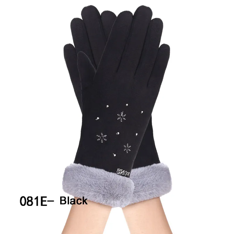 19 New Winter Female Lace Warm Cashmere Three Ribs Cute Mittens Double Thick Plush Wrist Women Touch Screen Driving Gloves - Цвет: 19