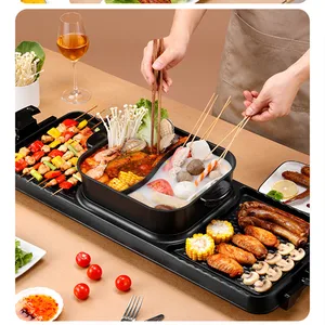 Household Multifunctional Dual-purpose Korean Smokeless Electric Grill Pan Hot Pot Barbecue Integrated Mandarin Duck Pot
