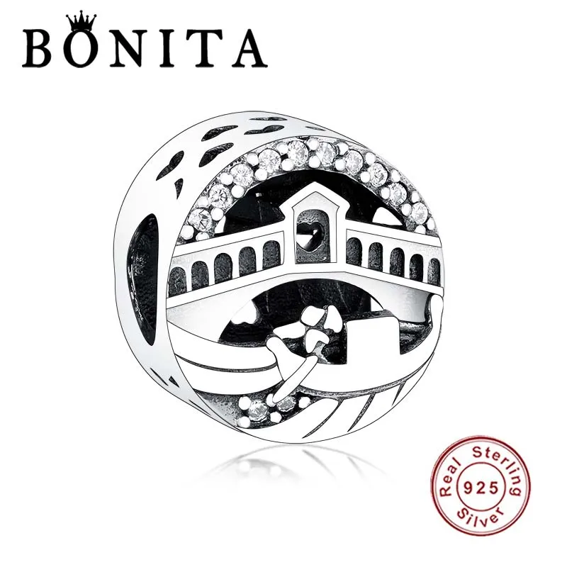 925 Sterling Silver Couple Bridge &amp Boat Dangle Charm Fit Original Pan dola Charms Bracelet Necklace Beads Berloque DIY Jewelry |