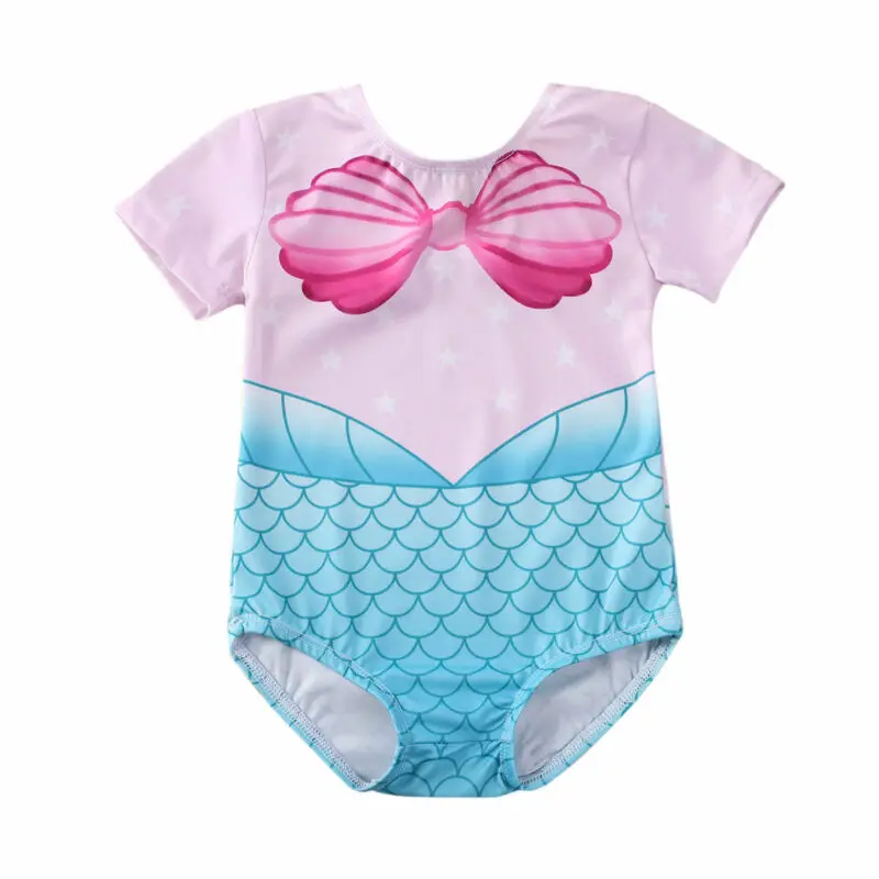 Baby Girls Fashion Mermaid Printed Swimsuit Swimwear 6M-4Y Toddler Kids Summer Casual Short Sleeve O-Neck Bathing Suit Beachwear