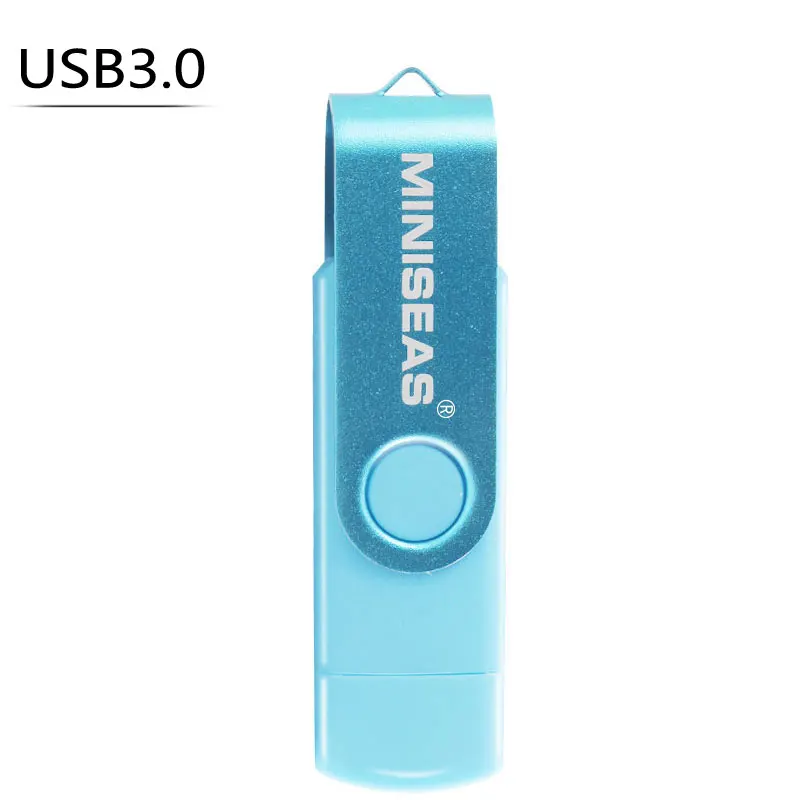 Новинка, Miniseas, usb 3,0, OTG, 64 ГБ, флеш-накопитель, USB флеш-накопитель, внешняя карта памяти, 32 ГБ, 16 ГБ, Micro USB, флешка, сумка - Цвет: light blue