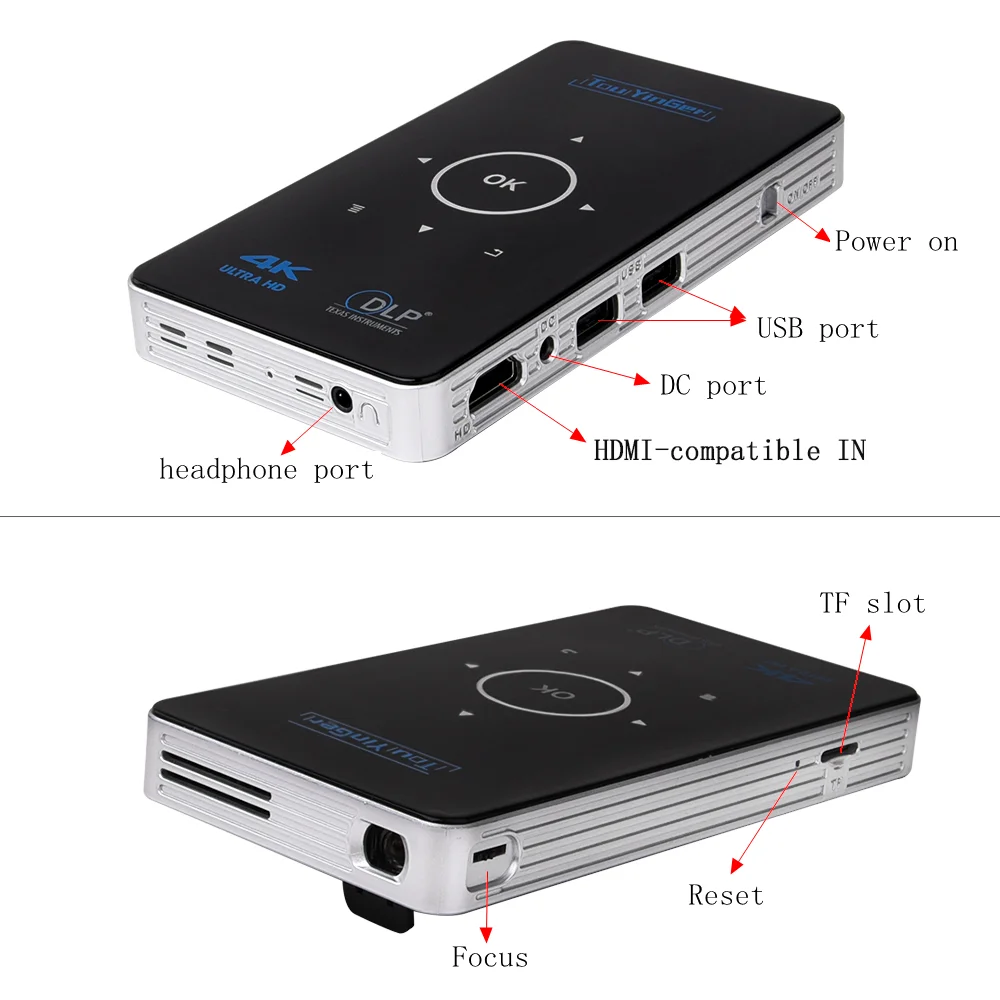 Портативный мини-dlp проектор с поддержкой 4K 1080P Full HD Wi-Fi Airplay 2 Гб ОЗУ Android Touyinger S9 USB