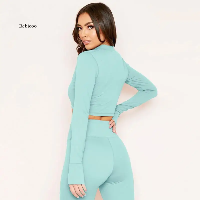 

Long Sleeve Zipper Cardigan Leggings 2 Pieces Set Autumn Winter Women Fashion Streetwear Outfits Slit Tracksuit