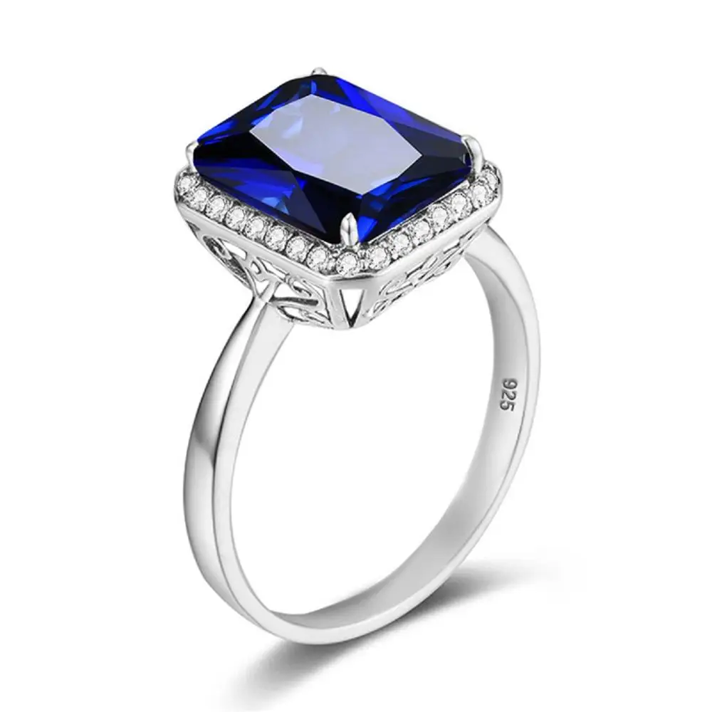 Женское кольцо с синим сапфиром серебро 925 пробы со сверкающими бриллиантами