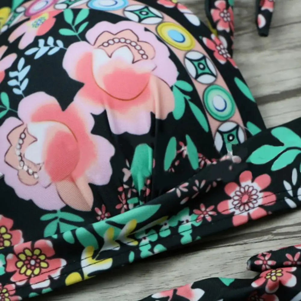 

Summer Women's Floral Print Underwire Bra + High Waist Briefs Bikini Set Swimsuit women bikini set split swimwear set