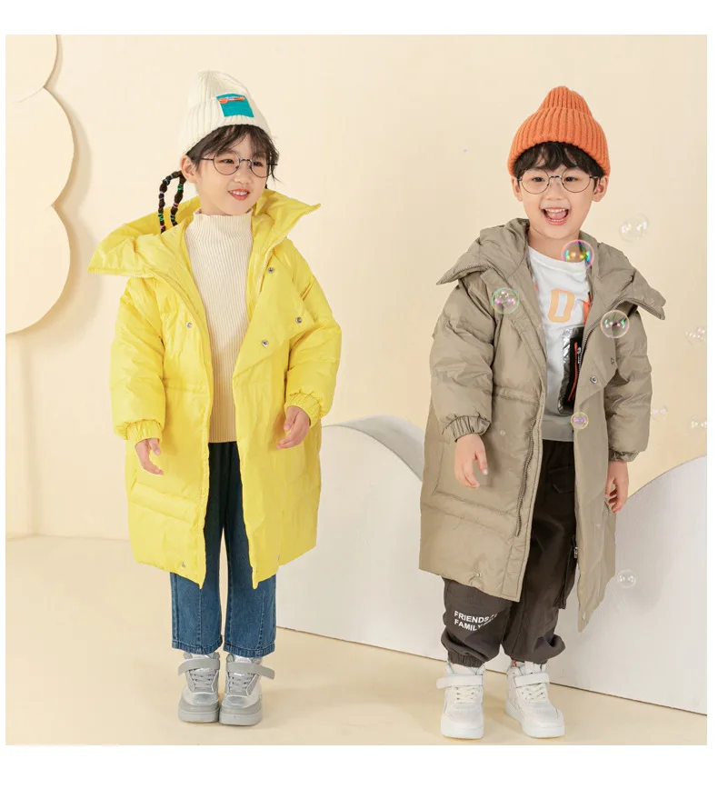 

Детское пуховое пальто, зимняя парка с хлопковой подкладкой для мальчиков и девочек-подростков, утепленные Длинные куртки, верхняя одежда д...