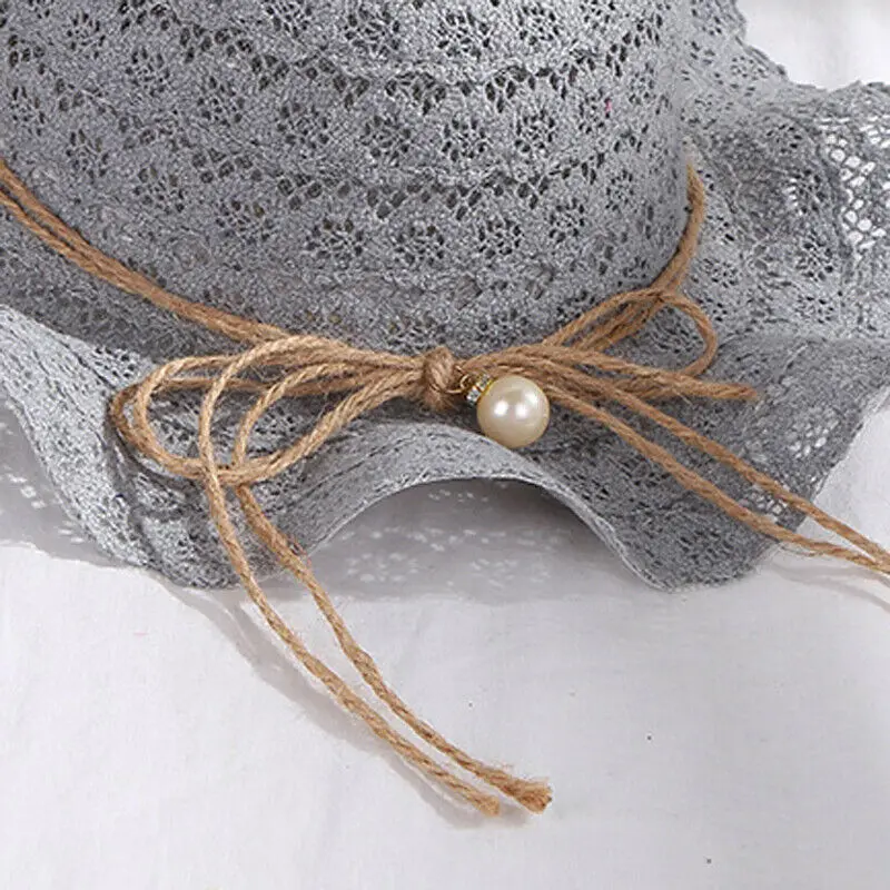 

Summer Baby Lace Wave Beach Bucket Hat Children Cap Pearl Foldable Sun Solid Color Hat