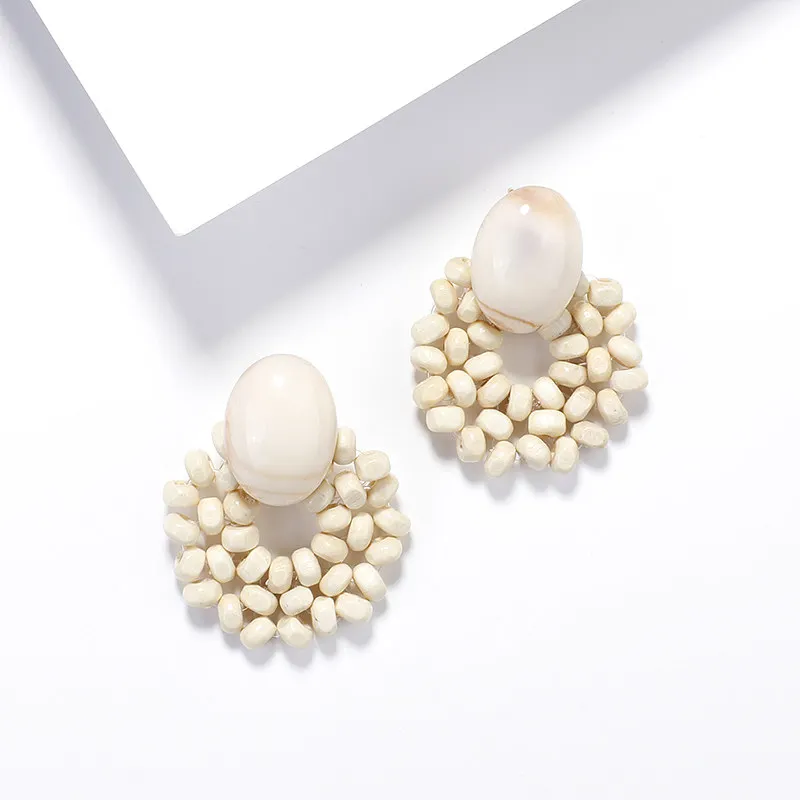 Beige Beads AENSOA этнические деревянные геометрические круглые овальные квадратные висячие серьги винтажные коричневые массивные серьги из акриловой смолы модные ювелирные изделия - Окраска металла: Beige Beads
