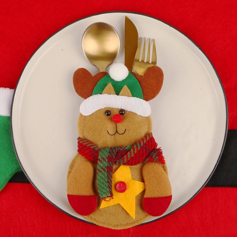Santa Pocket Fork Knife Cutlery Holder Bag Christmas Snowman Elk Home Party Table Dinner New Year Decoration | Дом и сад