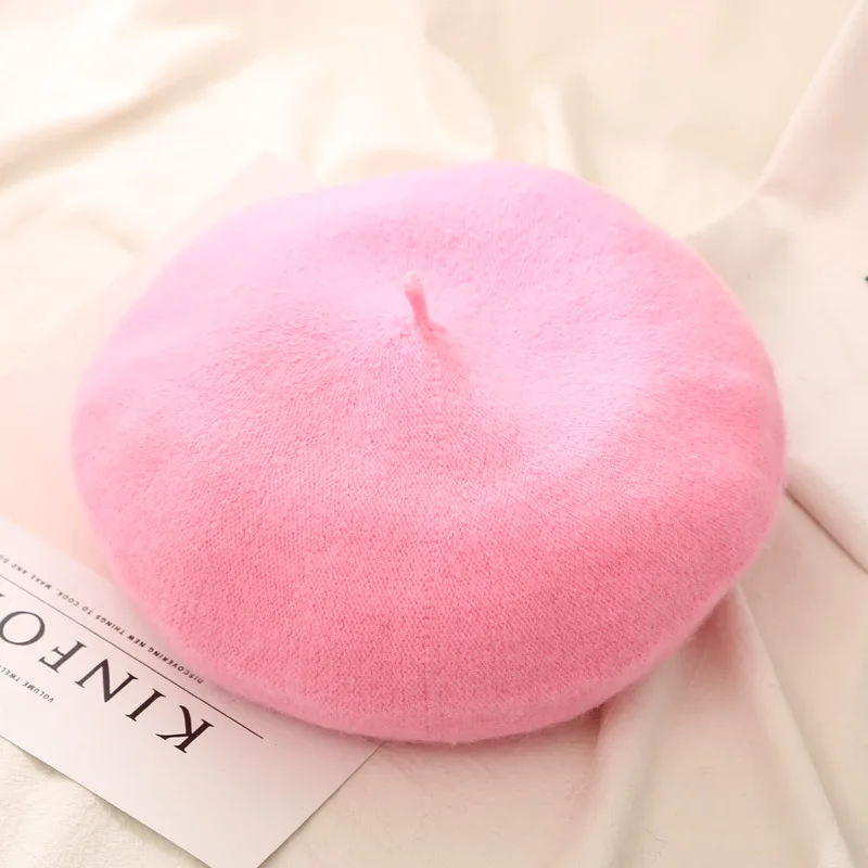 bright pink Новинка, 23 Цвета, женская зимняя шапка, берет, Женская шерстяная хлопковая шапка, шапка для девочек, шапки, шапка s, черный, белый, серый, шапка Boinas De Mujer - Цвет: bright pink