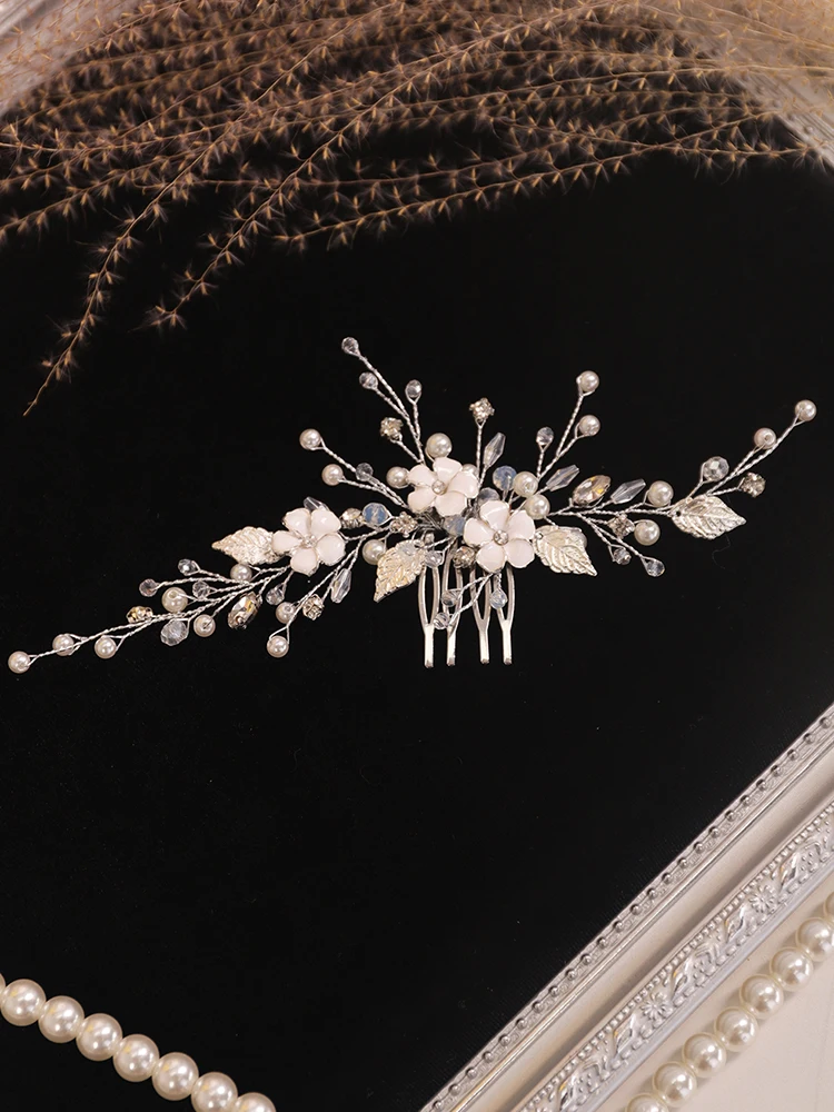 Модная Серебряная расческа для волос с цветком кристаллы стразы жемчуг Корея