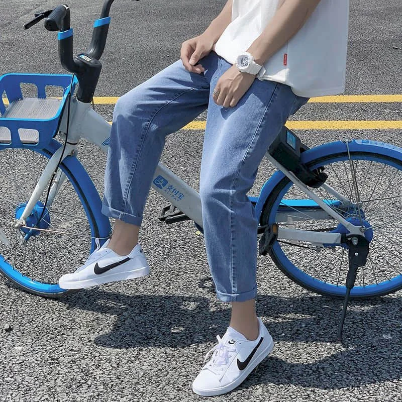 

Wide-leg straight jeans men women fall winter loose casual rope trousers male students Korean all-match pants trend streetwear