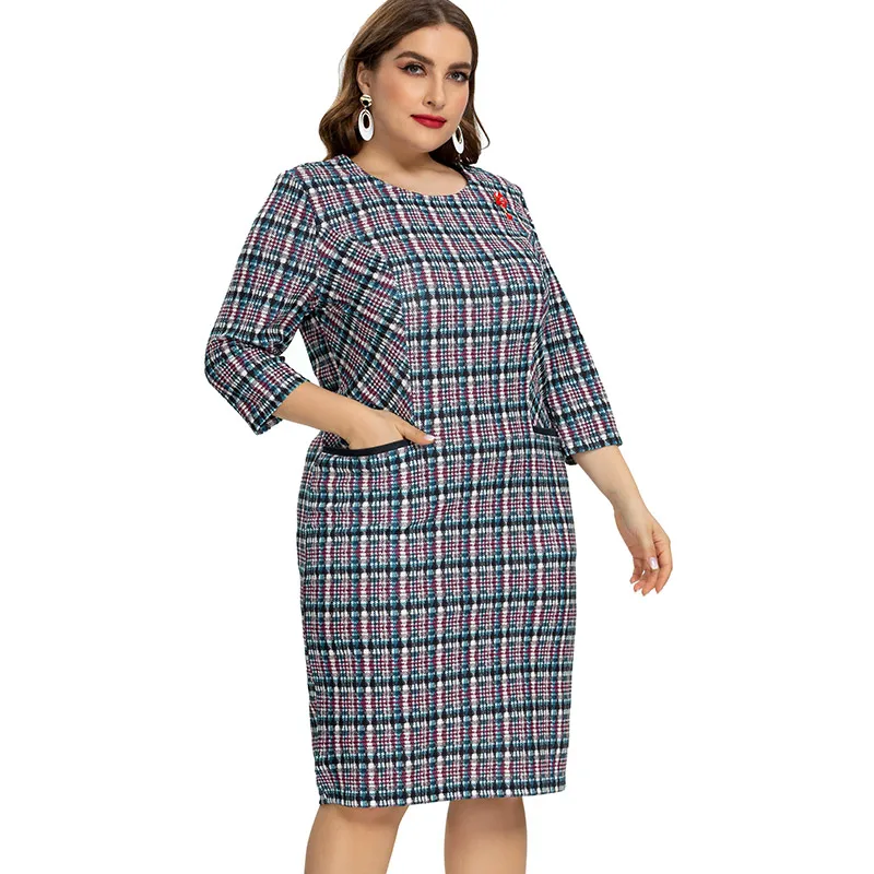 2020 Summer womens Plus Size Plaid Dress fashion Ladies elegant Club dresses |