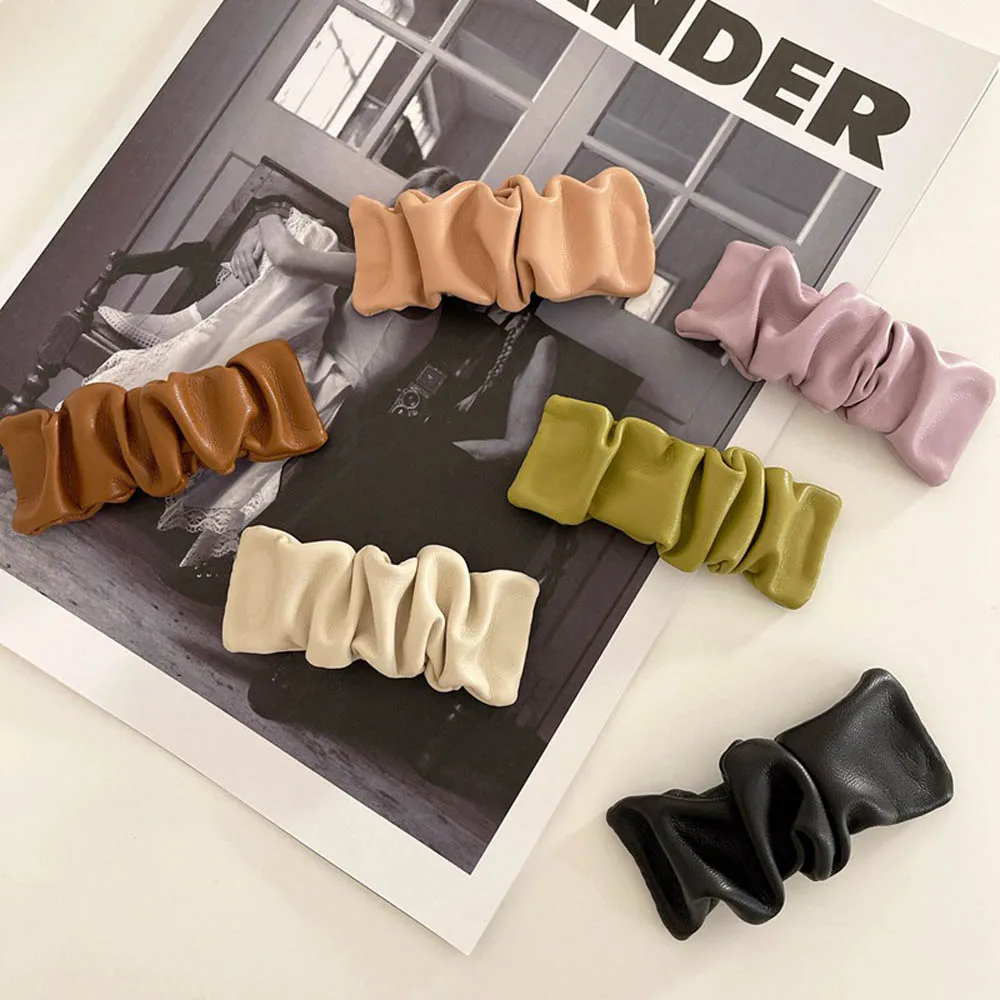 

Женские складные кожаные заколки для волос, модные заколки в Корейском стиле для девочек, зажимы для волос, женские боковые зажимы, аксессуа...