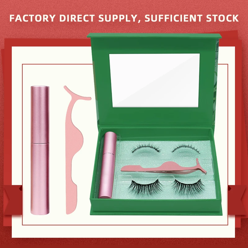 

Mink 2 pairs Eyelashes 3D Thick HandMade Full Strip Lashes Mink Lashes Reusable False Eyelashes Makeup mixed liquid eyeliner set