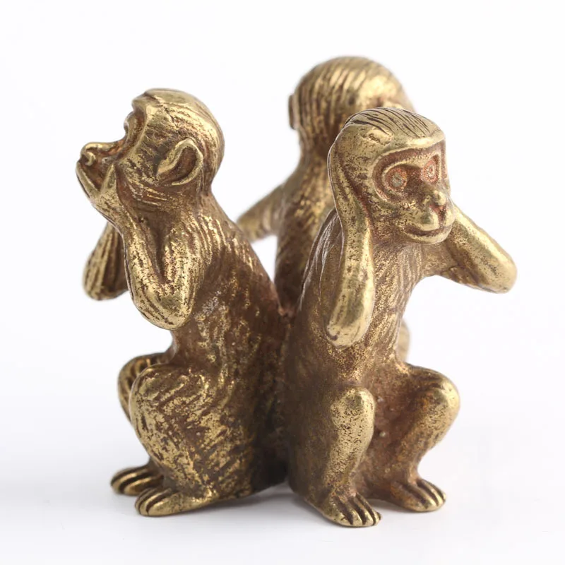 Copper Three Monkeys Античная медь три обезьяны домашний декор украшения для гостиной Китайский 12 Зодиак животных миниатюрная Статуэтка предметы интерьера орнамент - Цвет: Copper Three Monkeys